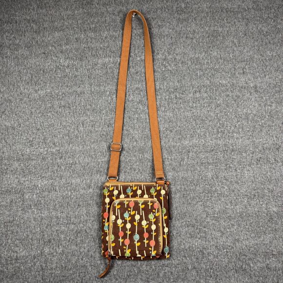 Fossil Handbags - Vintage FOSSIL Canvas CrossBody Bag Flowers Brown Floral Pattern Zipper Y2K